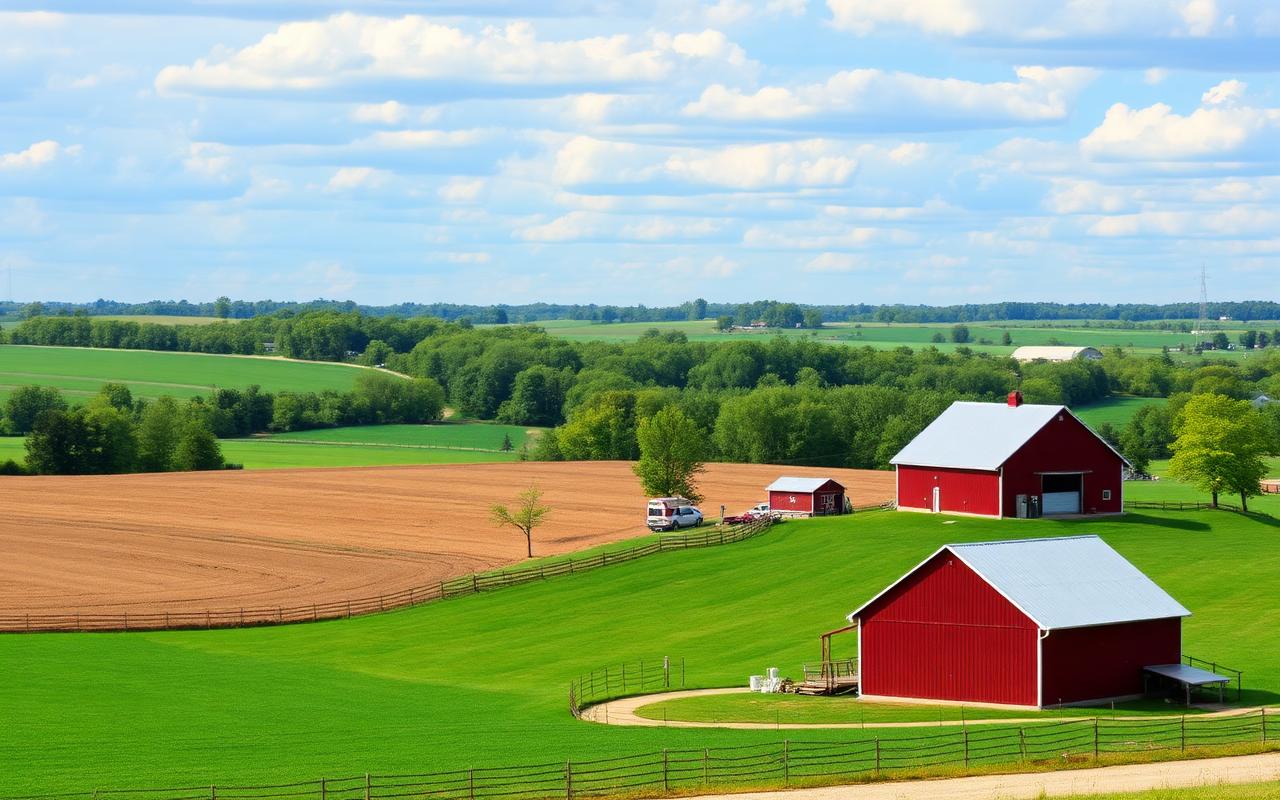 Ohio farmland with red barn — the kind of rural property we buy